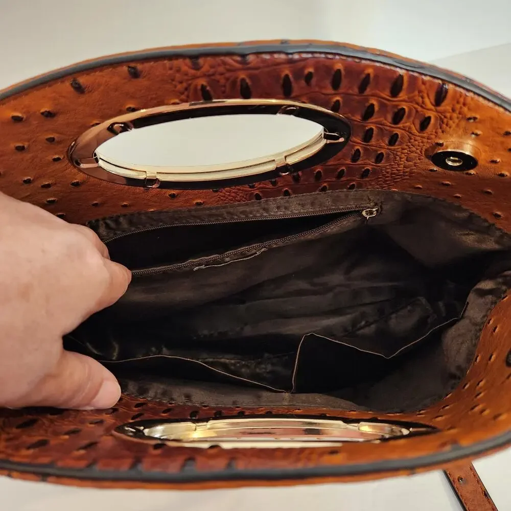 C EST 1946 Brown Bronze Faux Ostrich‎ Leather Crossbody|Clutch Bag|Purse Boho